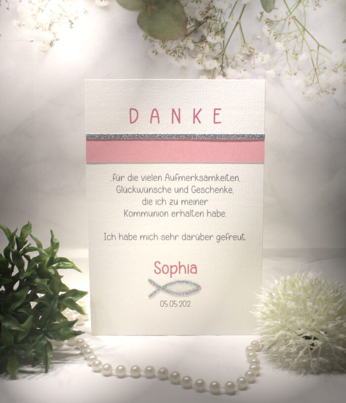 Bastelset DIY "rosa" Danksagungskarte incl. Text zur Konfirmation, Kommunion oder Taufe Design K18