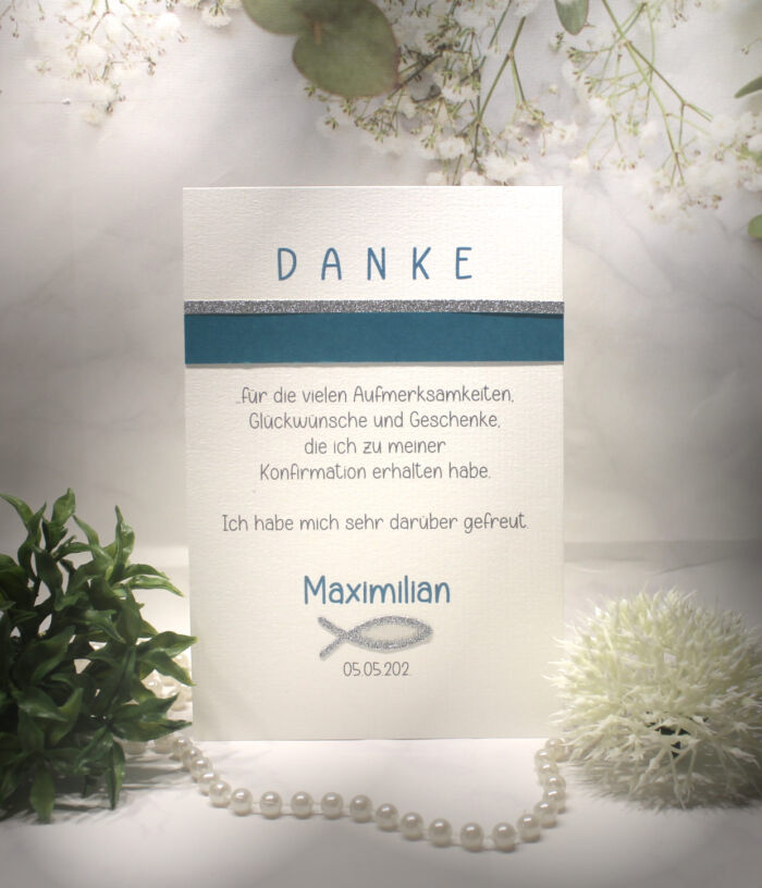 Bastelset DIY "türkis" Danksagungskarte incl. Text zur Konfirmation, Kommunion oder Taufe Design K18