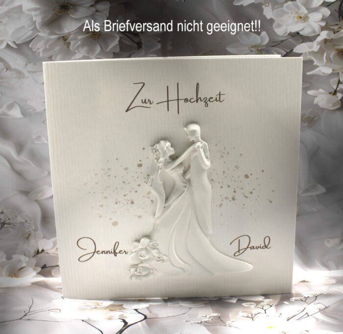 Glückwunschkarte zur Hochzeit SEHR EDEL "mit Keramikbrautpaar" Design 115 NICHT für den Postversand geeignet!!
