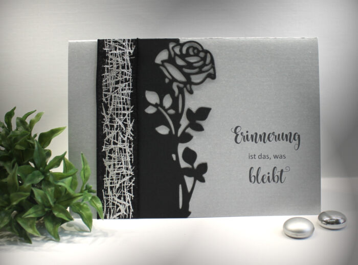 Trauerkarte handgearbeitet "Rose" mit Organzaband Design 121