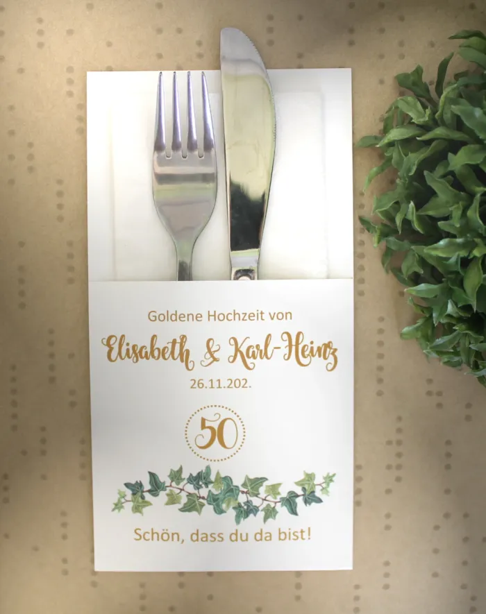 Bestecktasche zur "Goldenen Hochzeit" Efeuranke", personalisiert, Design 7115
