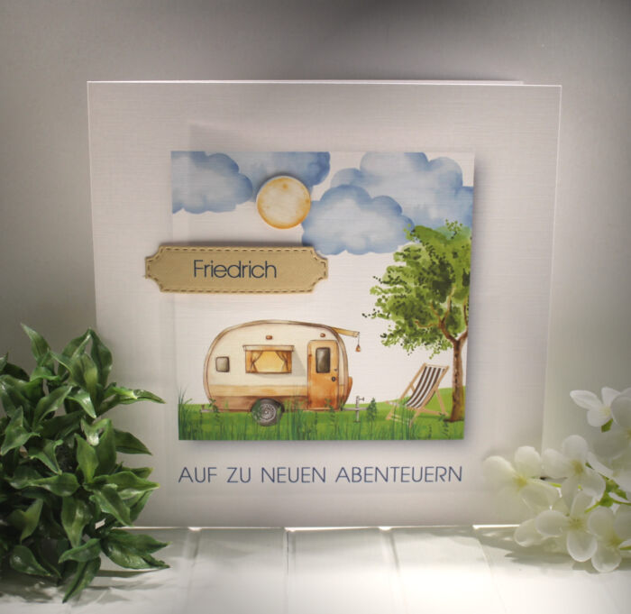 Glückwunschkarte zum Geburtstag, Camping, mit Personalisierung und auf Wunsch als Geldgeschenk Design 142