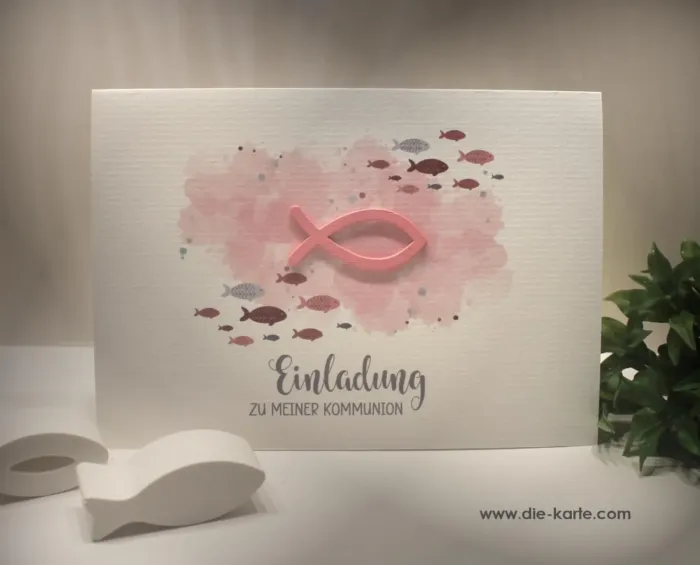 Einladungskarten 10 Stück "Fisch rosa" zur Konfirmation-Kommunion-Firmung-Taufe incl. Umschlag & Einlegeblatt zum kleinen Preis! Design K30 (Kopie)
