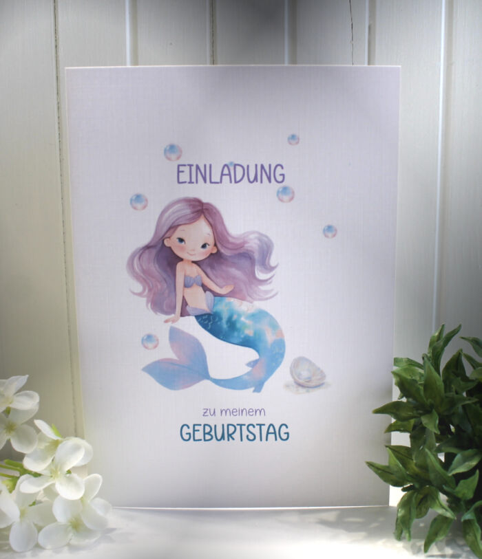 Einladungskarte zum Kindergeburtstag "Meerjungfrau" Klappkarte incl. Umschlag und Innentext zum kleinen Preis Design KG 02