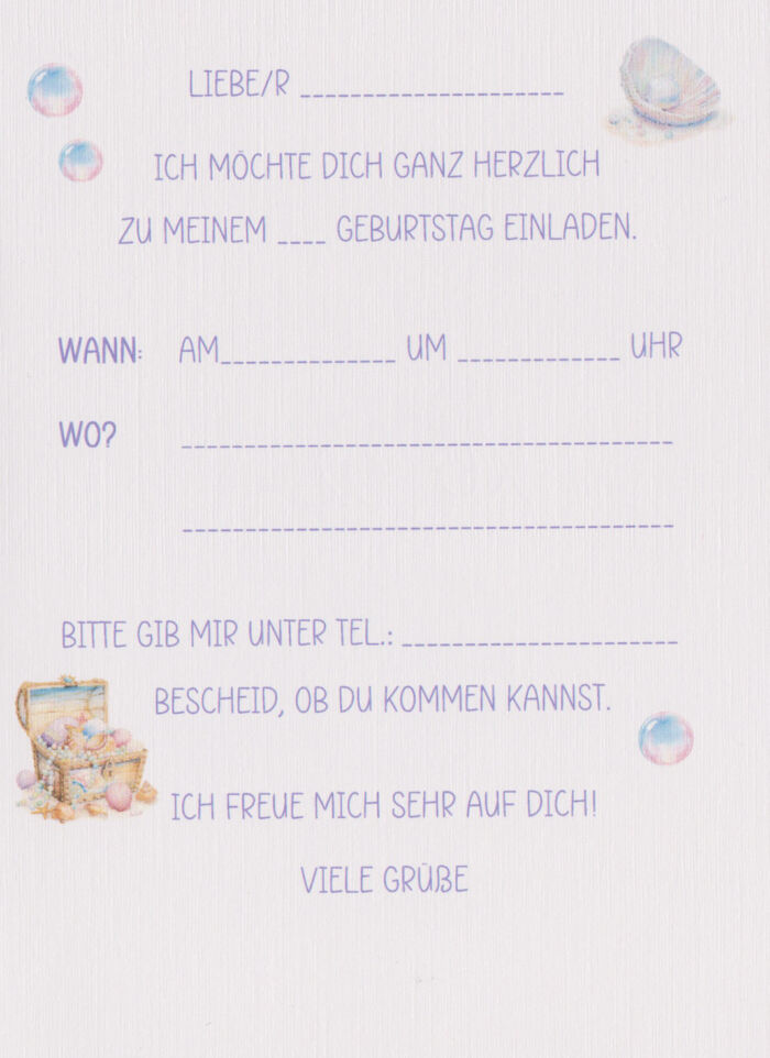 Einladungskarte zum Kindergeburtstag "Meerjungfrau" Klappkarte incl. Umschlag und Innentext zum kleinen Preis Design KG 02 – Bild 2