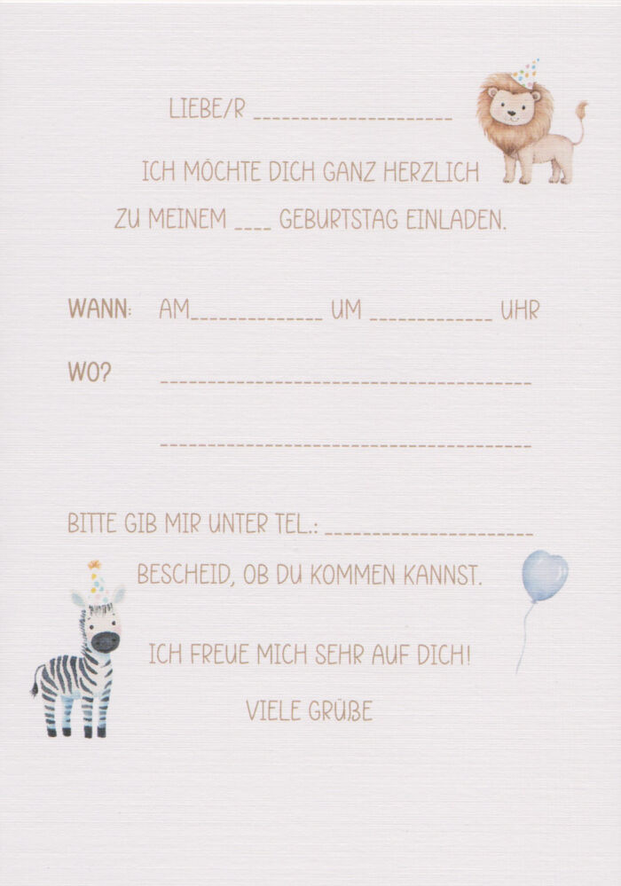 Einladungskarte zum Kindergeburtstag "Tiere" Klappkarte incl. Umschlag und Innentext zum kleinen Preis Design KG 03 – Bild 2