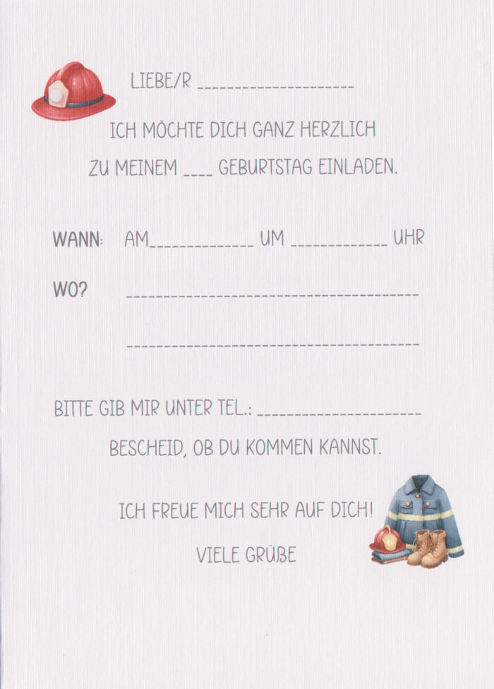 Einladungskarte zum Kindergeburtstag "Feuerwehrmann" Klappkarte incl. Umschlag und Innentext zum kleinen Preis Design KG 04 – Bild 2