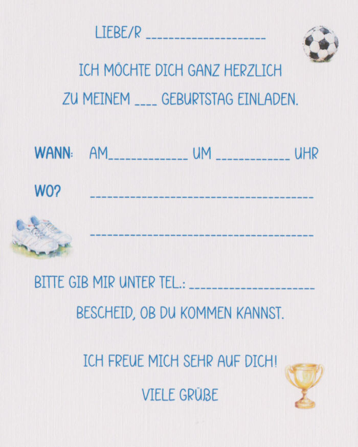 Einladungskarte zum Kindergeburtstag "Fußballer" Klappkarte incl. Umschlag und Innentext zum kleinen Preis Design KG 06 – Bild 2