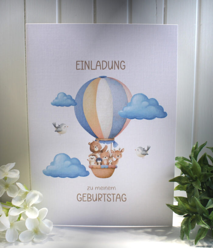 Einladungskarte zum Kindergeburtstag "Ballon" Klappkarte incl. Umschlag und Innentext zum kleinen Preis Design KG 07