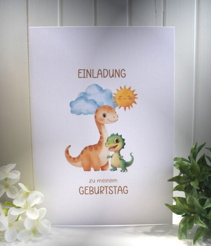 Einladungskarte zum Kindergeburtstag "Dino" Klappkarte incl. Umschlag und Innentext zum kleinen Preis Design KG 08