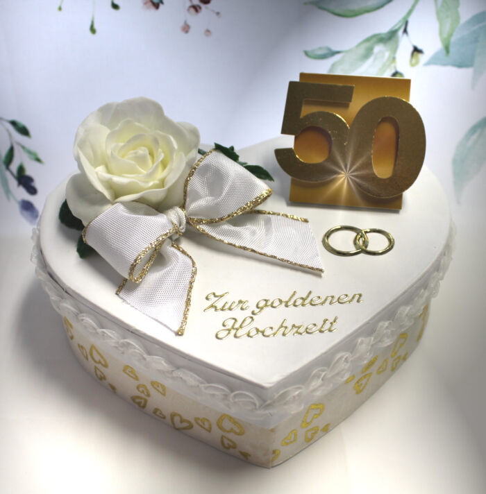 Geldgeschenk zur "Goldenen Hochzeit" Herzschachtel traumhaft schön LIMITIERT!!