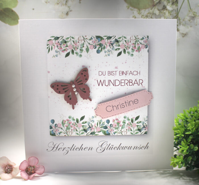 Glückwunschkarte zum Geburtstag "Schmetterling" mit Personalisierung und auf Wunsch als Geldgeschenk Design 120