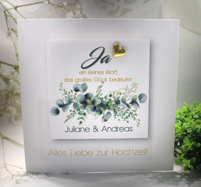 Glückwunschkarte zur Hochzeit "Ja" in gold, incl. Personalisierung und auf Wunsch als Geldgeschenk Design 121