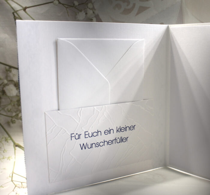 Glückwunschkarte zur Hochzeit "Blütentraum" mit echter Spitze, incl. Personalisierung und auf Wunsch als Geldgeschenk Design 122 – Bild 2