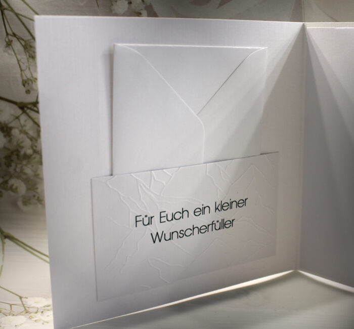 Glückwunschkarte zur Hochzeit "Hochzeitsauto" silber, mit echter Spitze, incl. Personalisierung und auf Wunsch als Geldgeschenk Design 125 – Bild 2